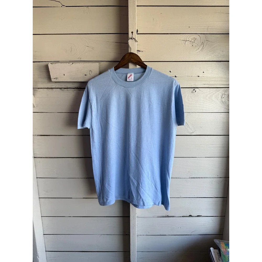 Vintage Jerzees Blank T Shirt Large Light Blue Single Stitch Made in USA 90s